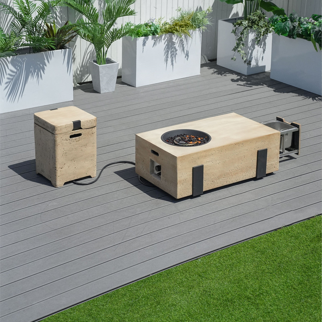 Direkt Wicker Eldstad Bord Set Med Stålinfrysare PAG-2355