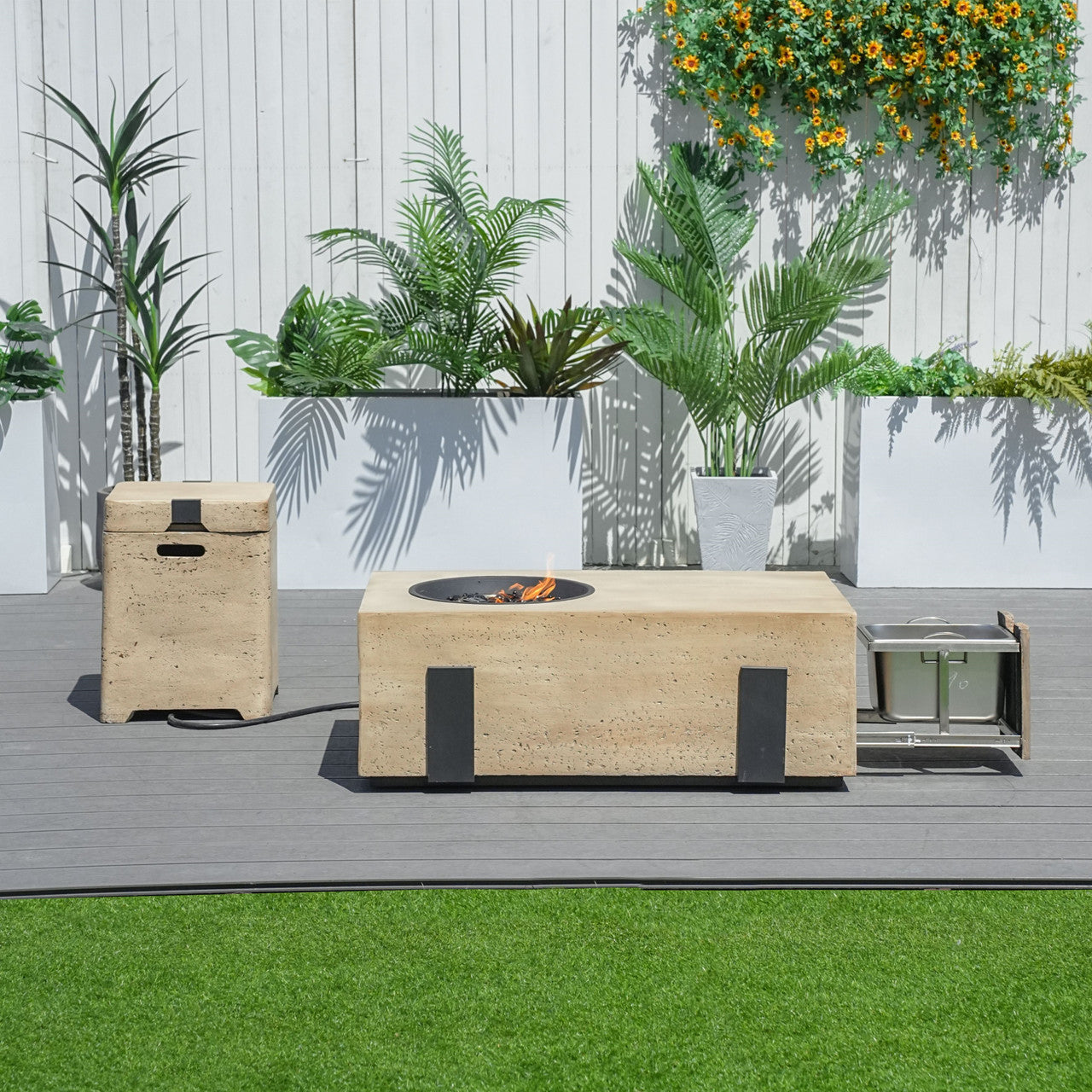 Direkt Wicker Eldstad Bord Set Med Stålinfrysare PAG-2355