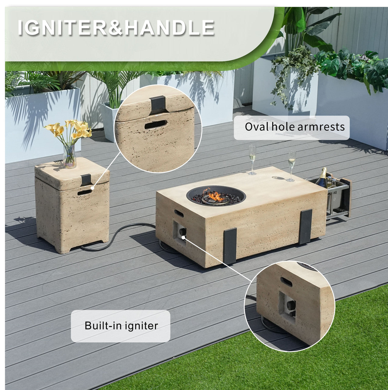 Direkt Wicker Eldstad Bord Set Med Stålinfrysare PAG-2355