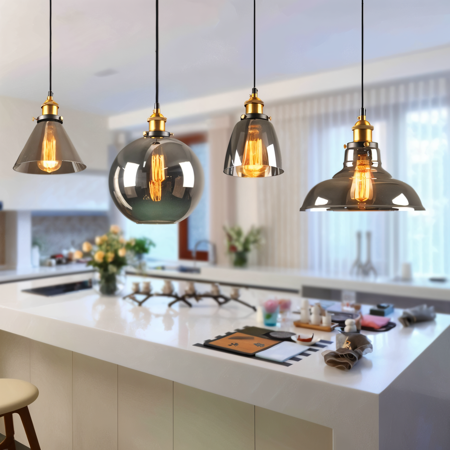 VintaLoft Taklampa - Taklampa i rökt glas - Vintage hängande lampa