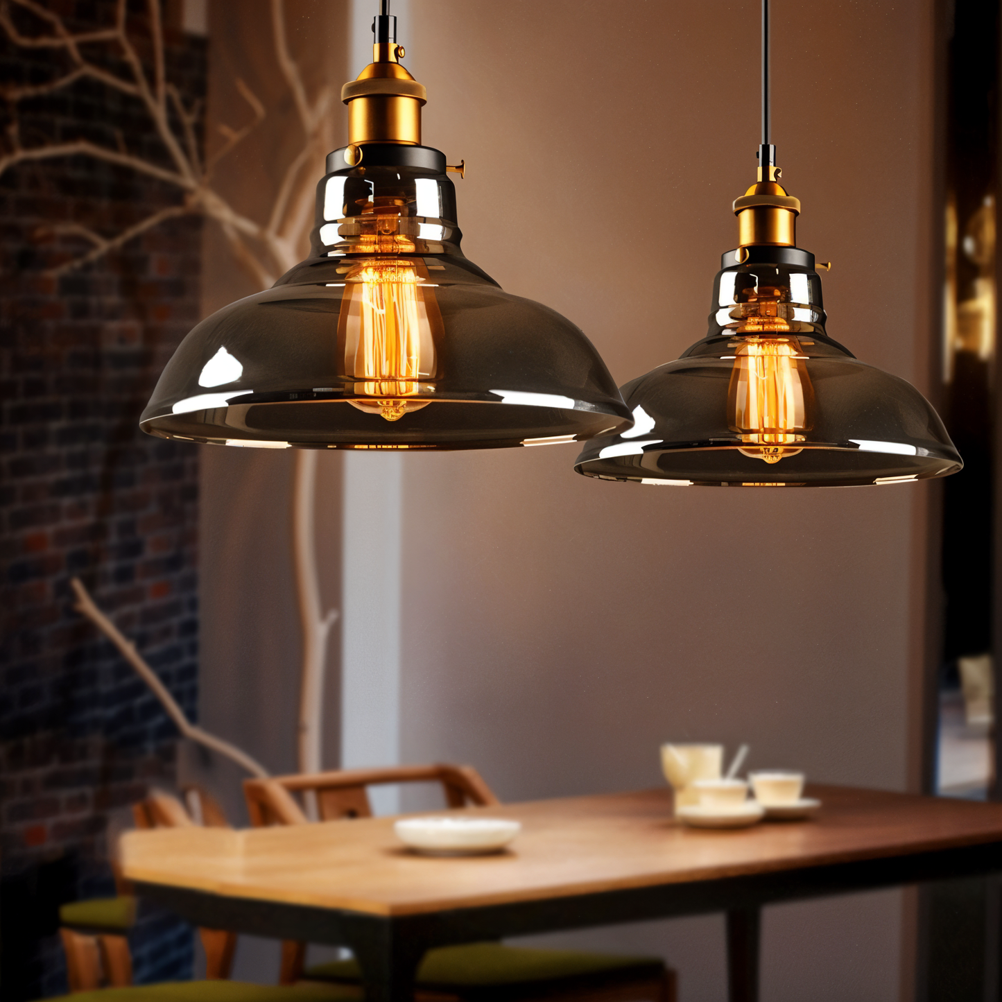 VintaLoft Taklampa - Taklampa i rökt glas - Vintage hängande lampa