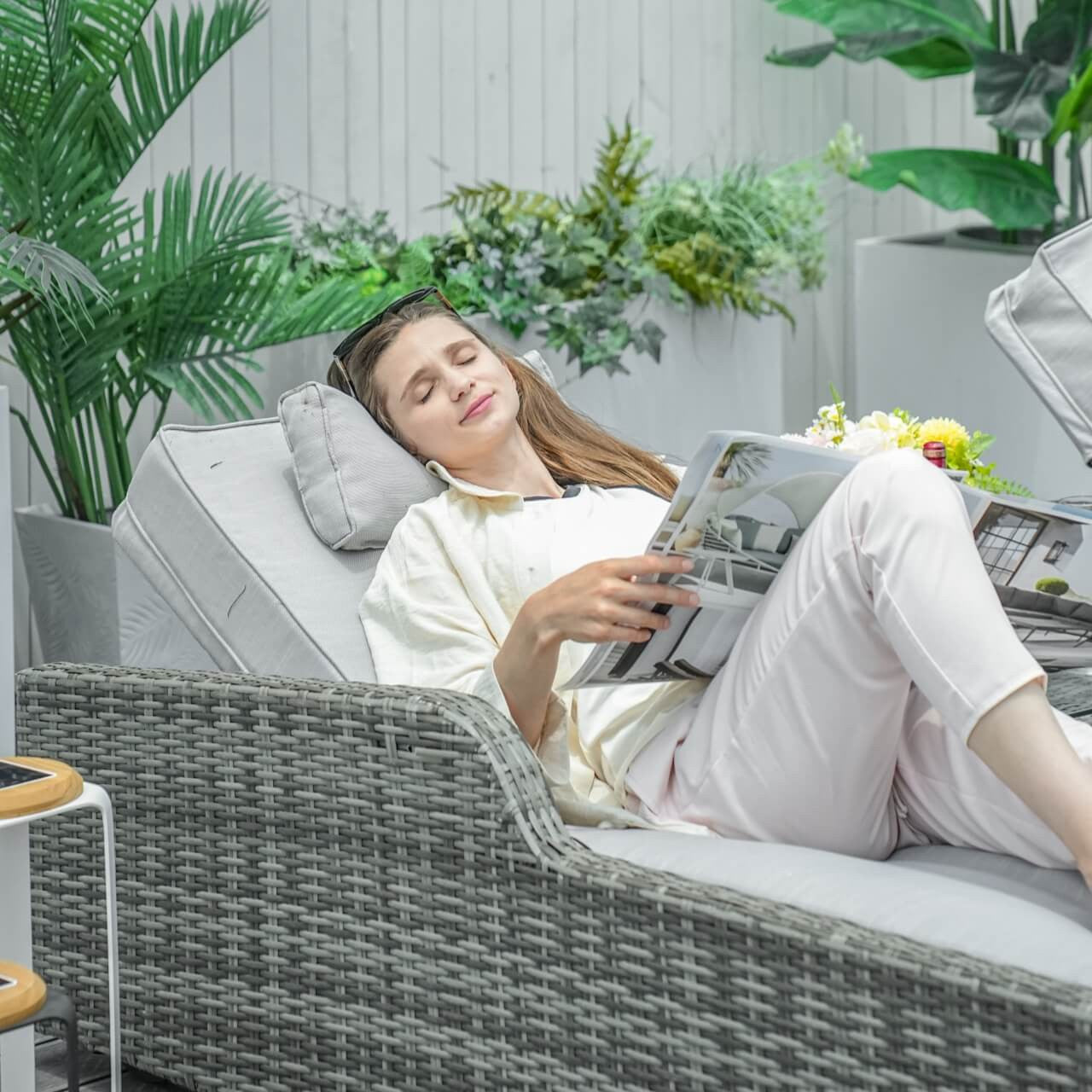 Utomhus Wicker Chaise Lounge (PAL-1127B) för Avkoppling