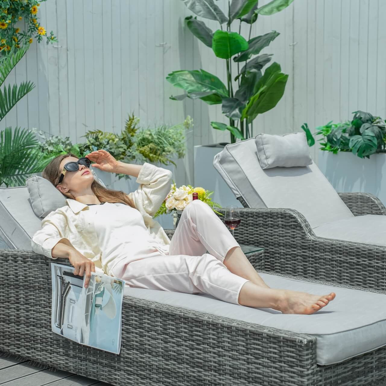 Utomhus Wicker Chaise Lounge (PAL-1127B) för Avkoppling