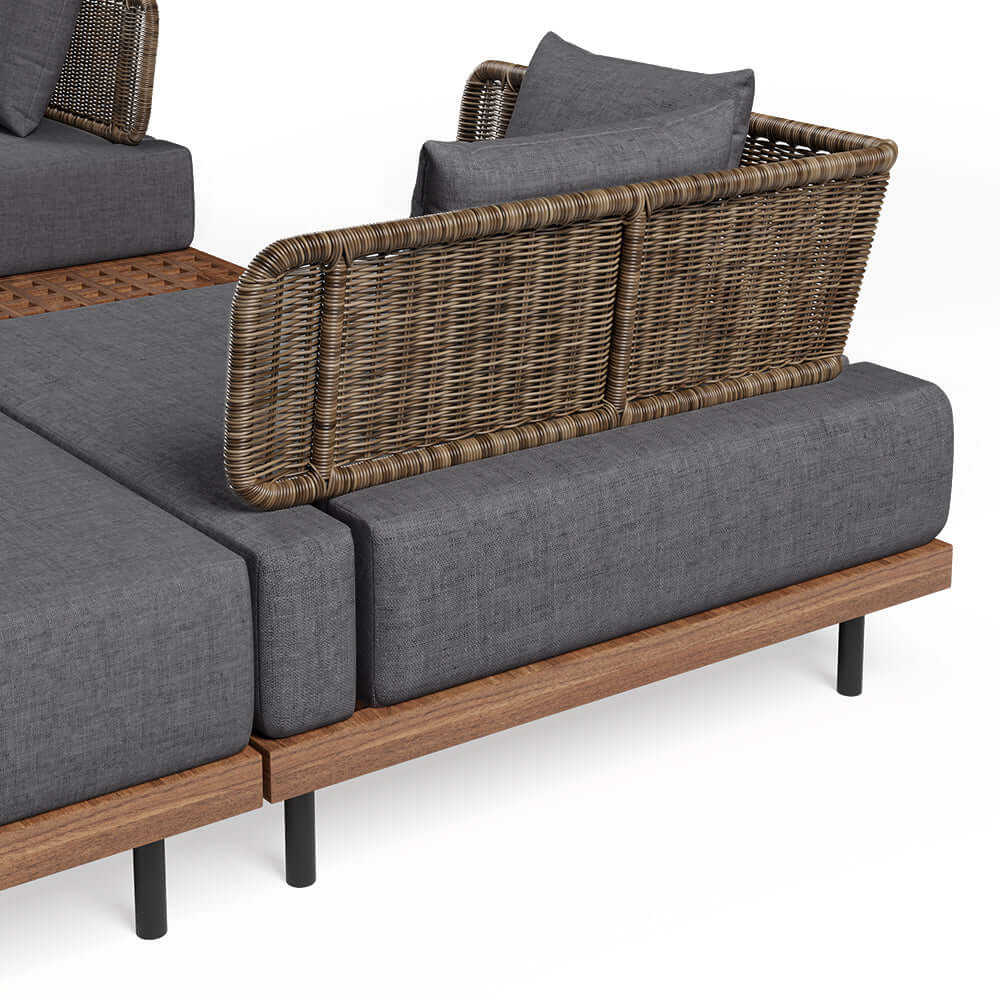 37,4 Tum Bred Modern Aluminium Och Rattan Utesoffa Med Kudde