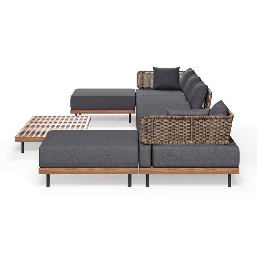 37,4 Tum Bred Modern Aluminium Och Rattan Utesoffa Med Kudde