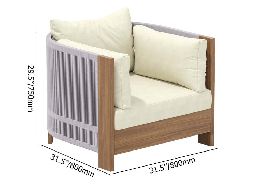 Utomhus Loungegrupp Med Runt Soffbord I Teak Och Repstol