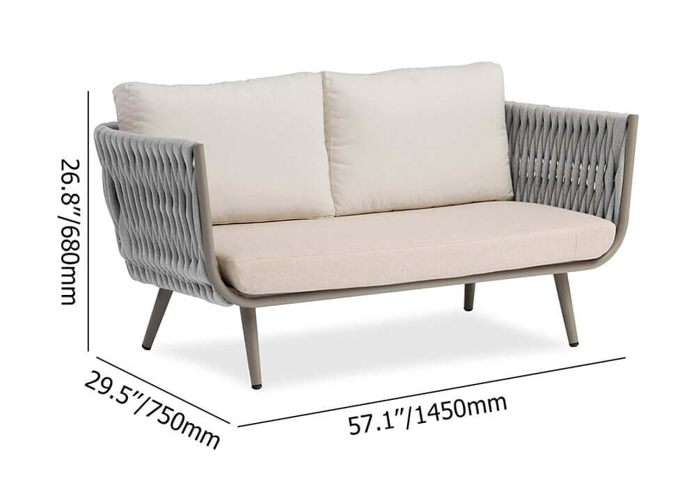 4 Delar Utomhus Loungegrupp Vävnad Och Kuddar I Beige Och Grått