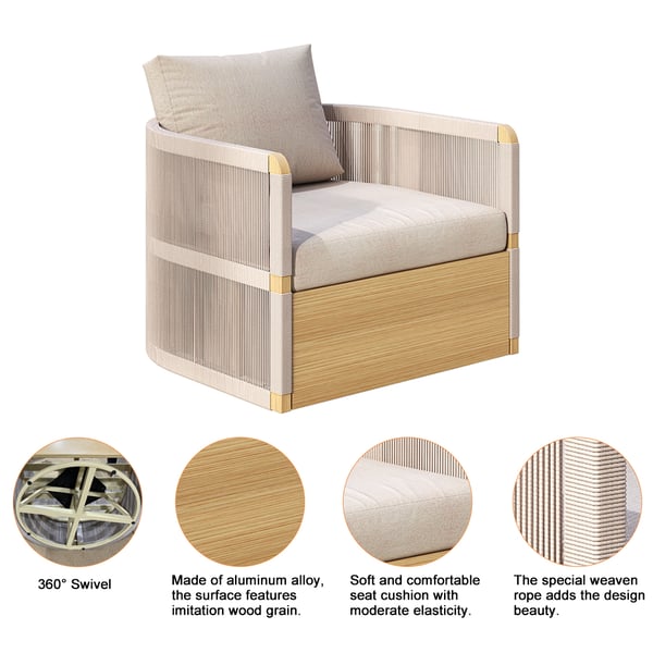 4 Delar Modern Aluminium & Rep Utomhus Svängsoffa Set Khaki
