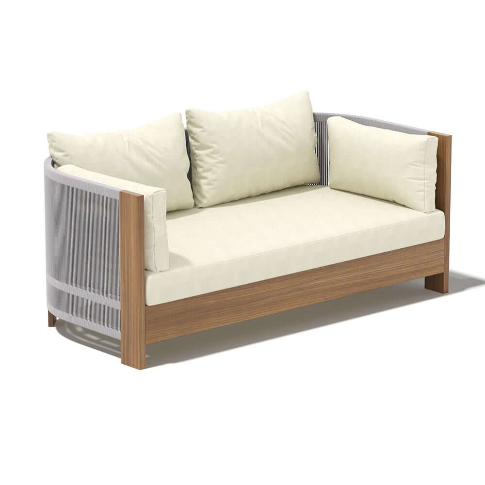 Utomhus Loungegrupp Med Runt Soffbord I Teak Och Repstol