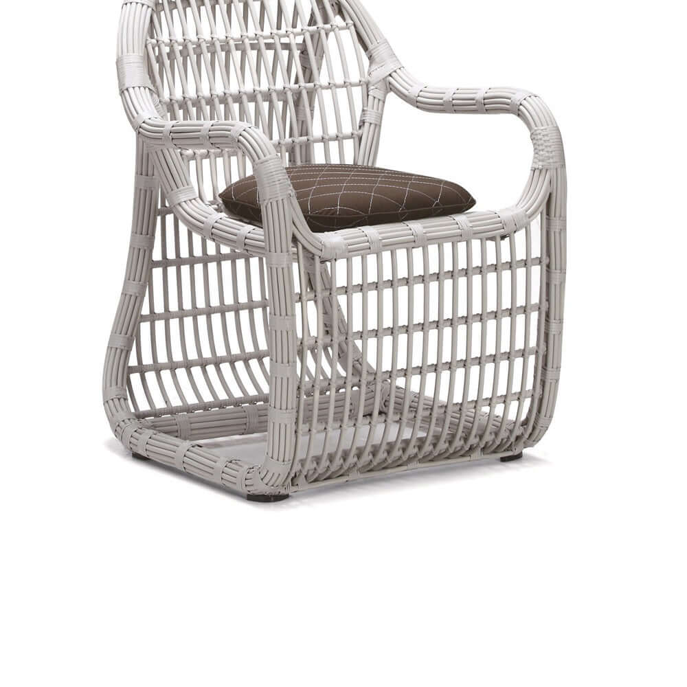 7 Delar Rattanfiber Utomhus Matgrupp Med Fat Stol Och Glasbord
