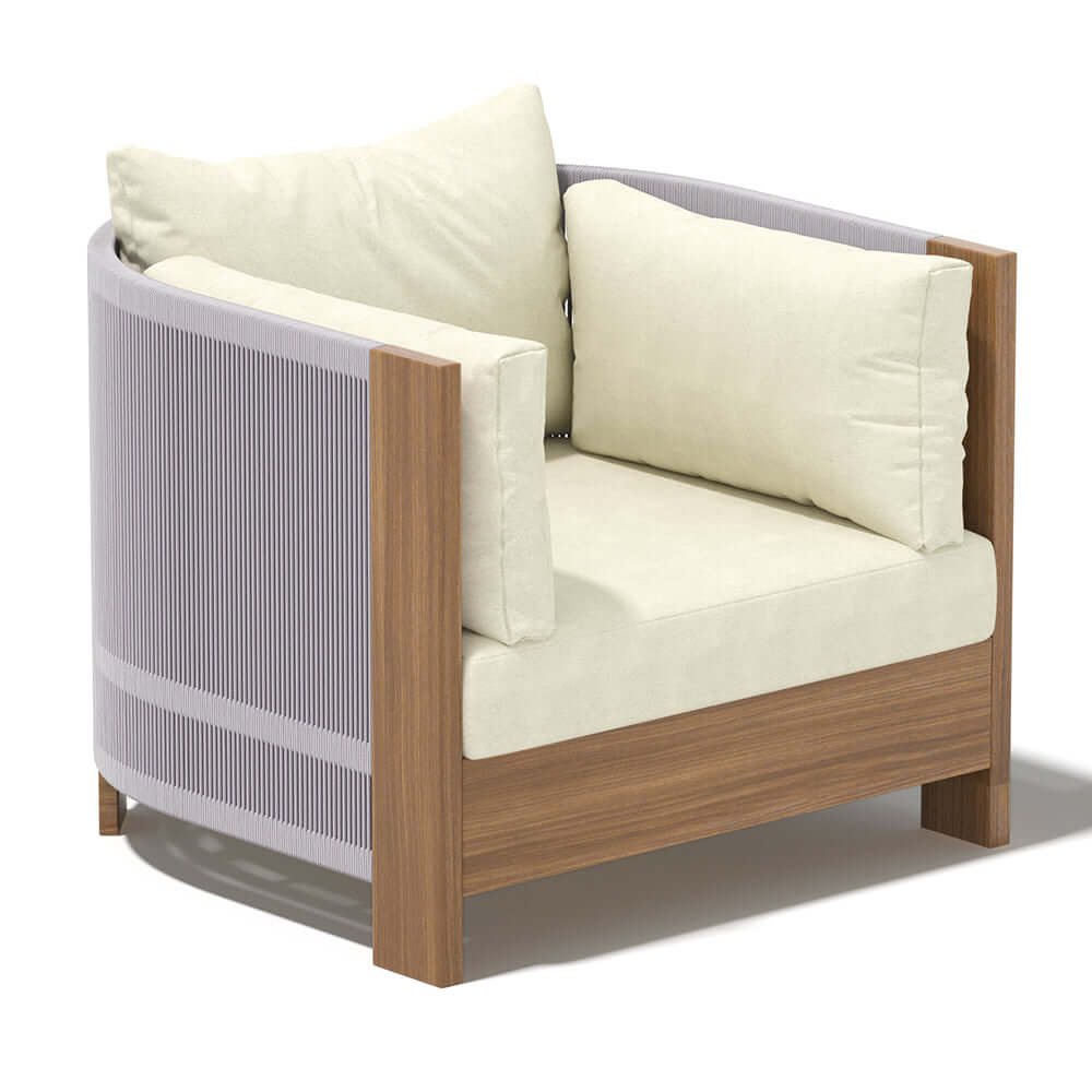 Utomhus Loungegrupp Med Runt Soffbord I Teak Och Repstol