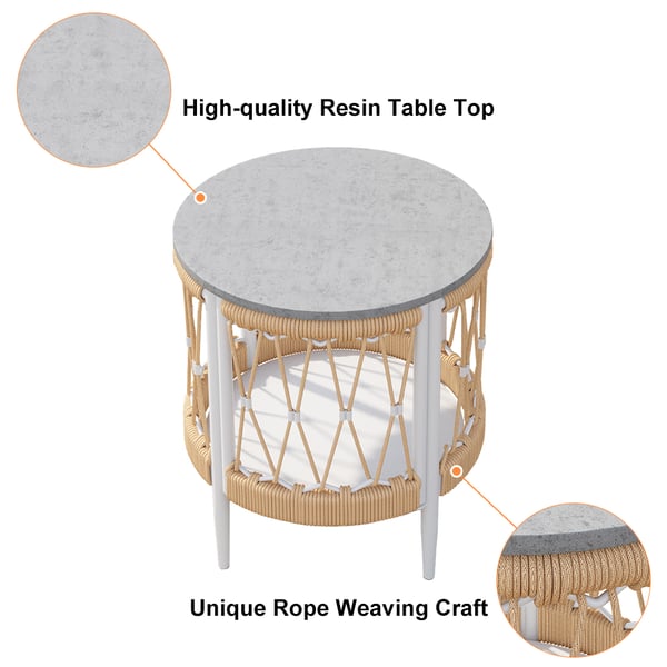 Elegant 3 Pieces Aluminum och vävd rep ute-sofagrupp med sidobord i khaki, perfekt för avkoppling.