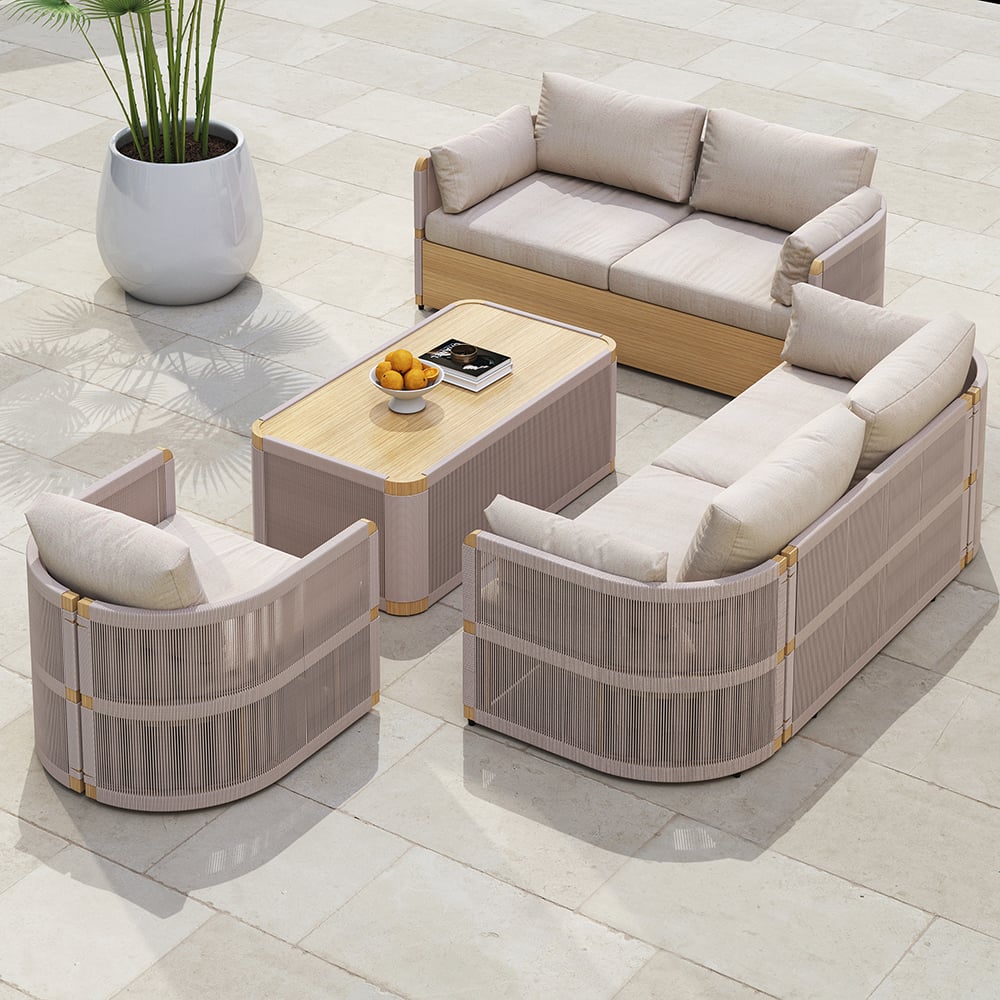 4 Delar Modern Aluminium & Rep Utomhus Svängsoffa Set Khaki