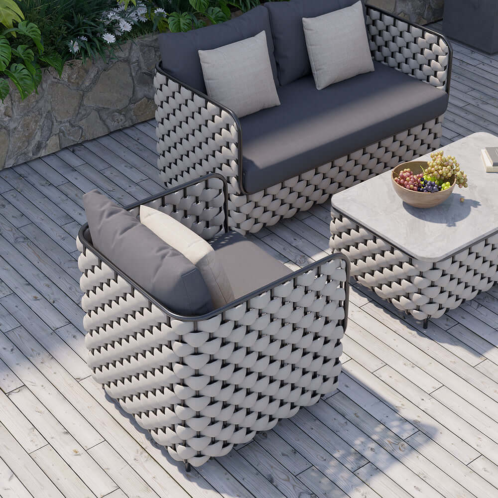Aluminium & Rep Utomhus Loungegrupp Med Marmor Soffbord