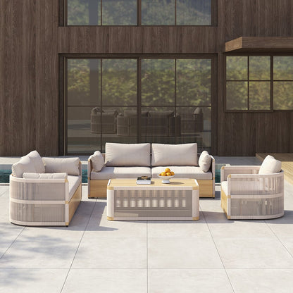 4 Delar Modern Aluminium & Rep Utomhus Svängsoffa Set Khaki