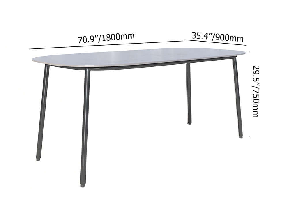 7 Delar Utomhusmatbord Set med Konst Marmor Topp och Aluminium Bord