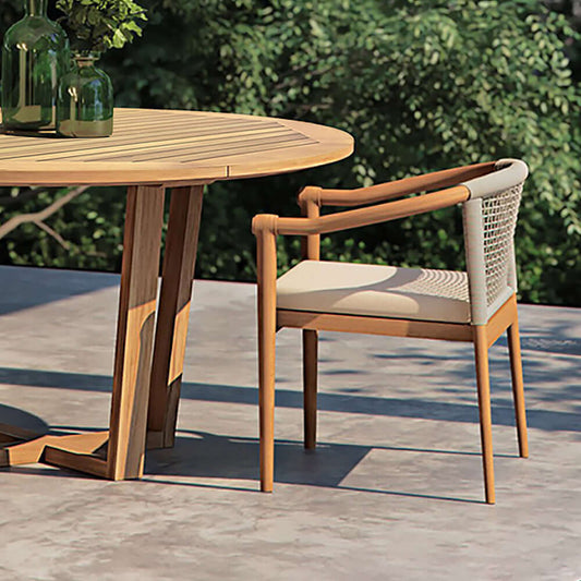 Modern Teak Wood Ute Patio Matstol Armstol i Natur & Beige
