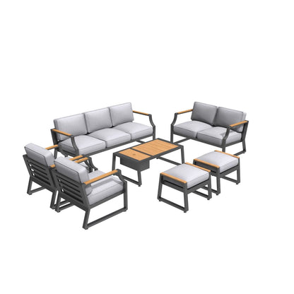 Direct Wicker Utomhus Svart Järn Samtalssoffset med Grå Kuddar och Dryck Küler PAS-2101