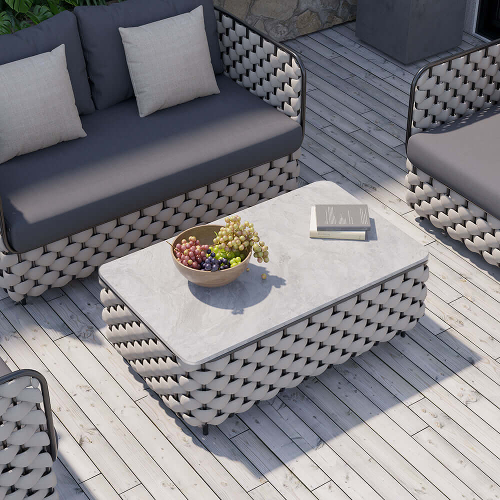 Aluminium & Rep Utomhus Loungegrupp Med Marmor Soffbord
