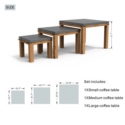 Direct Wicker All aluminum outdoor three-piece set can accommodate portable square table