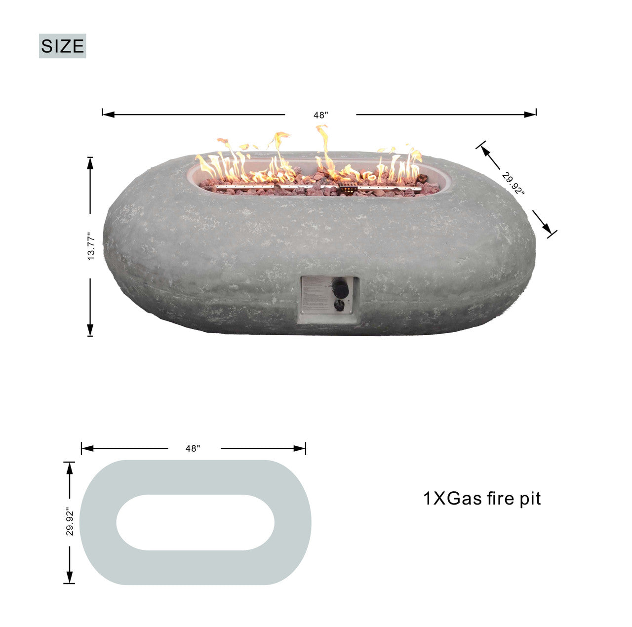 Direct Wicker Grey Oval Cement Firepit Table with Gas Cylinder Cover PAG-24912