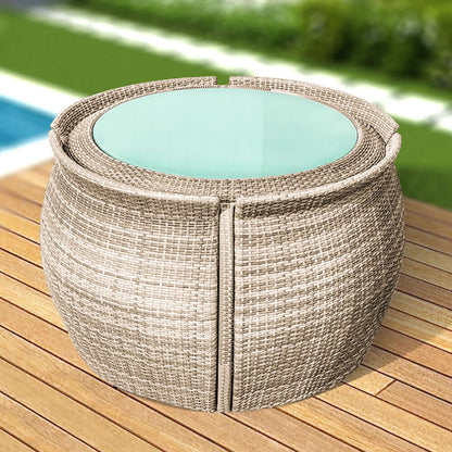 5 Delars Farmhouse Rattan Utomhus Matgrupp med Glasbord Grå