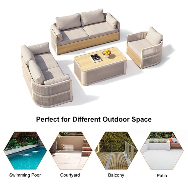 4 Delar Modern Aluminium & Rep Utomhus Svängsoffa Set Khaki