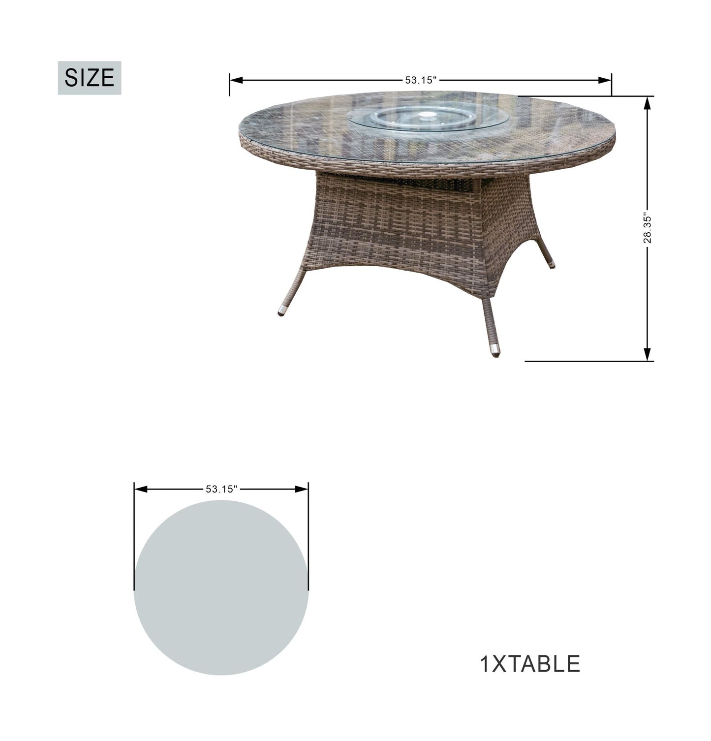 6-Persons Rattan Matgrupp Med Lazy Susan – Brun/Grå Utomhus