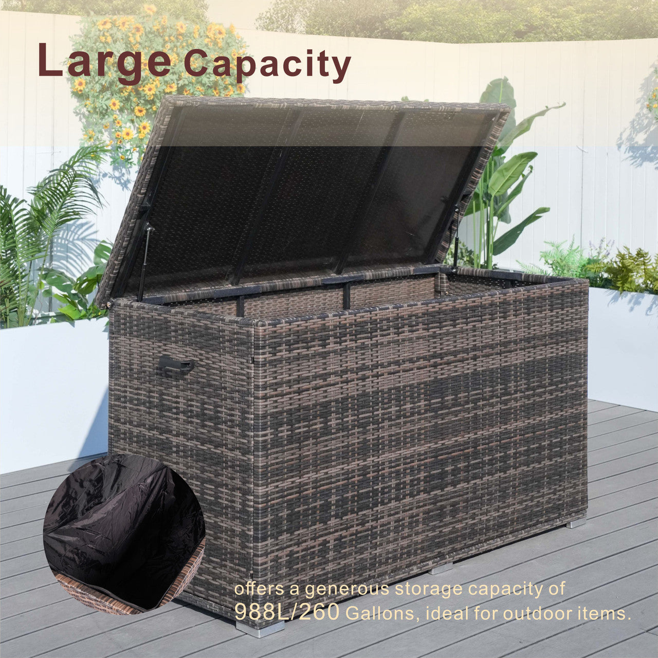 Direct Wicker Durable Iron-Framed Wicker Storage Box with Waterproof Liner