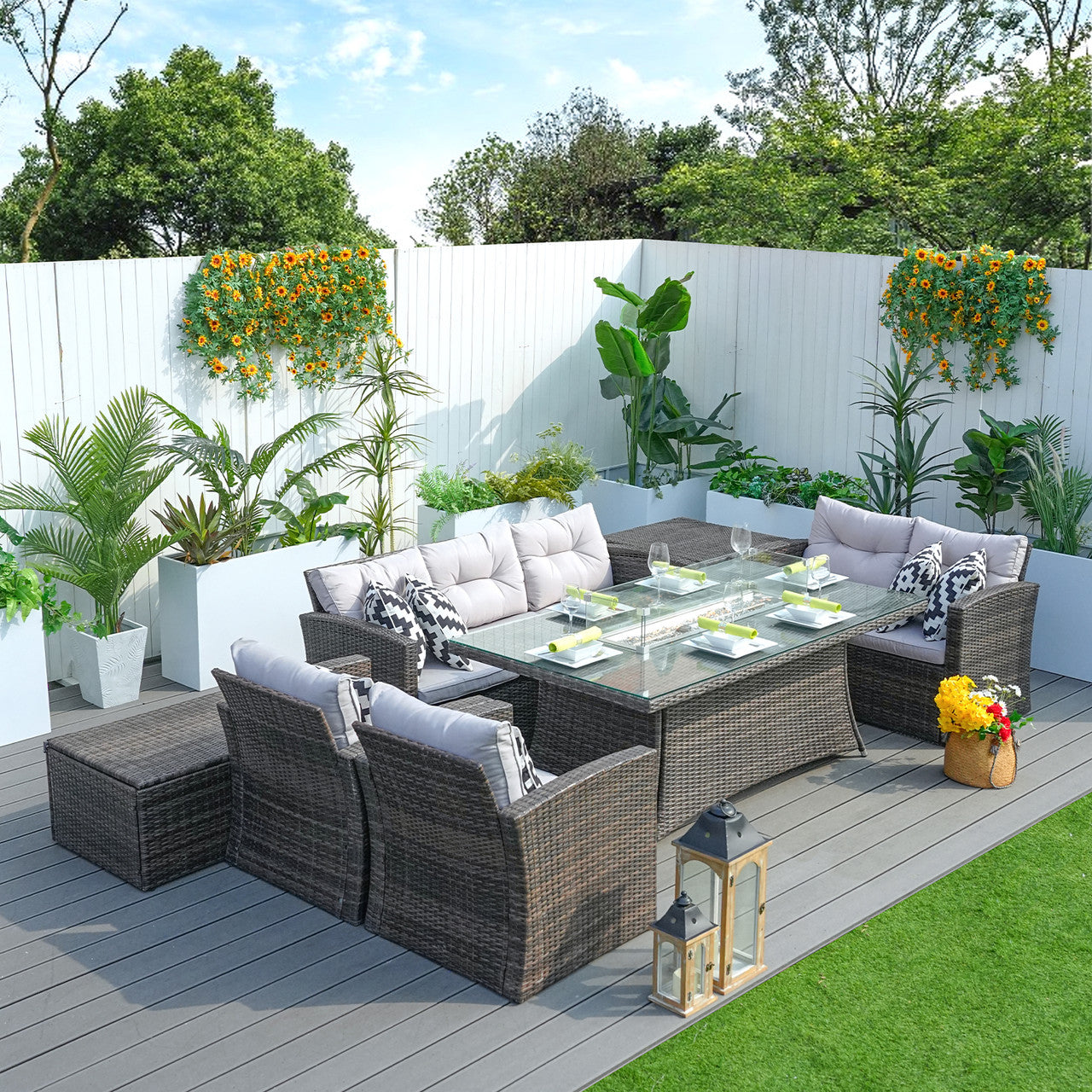 Savannah Sunset 6-Piece Ute Rattan Eldstad Set Med Soffor