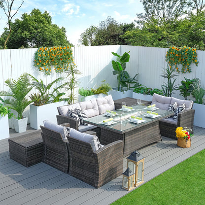 Savannah Sunset 6-Piece Ute Rattan Eldstad Set Med Soffor
