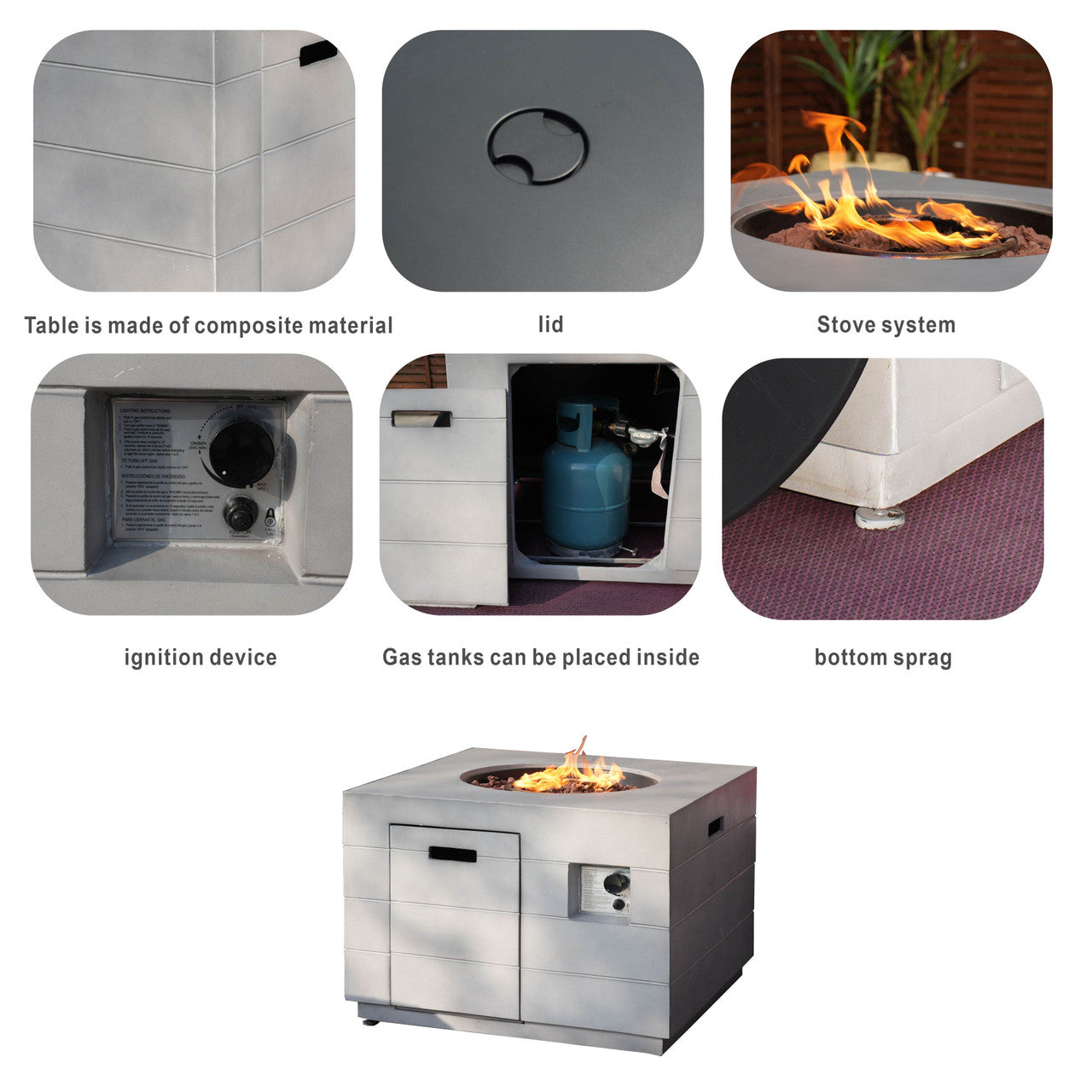 Direct Wicker Composite cement ash square stove table