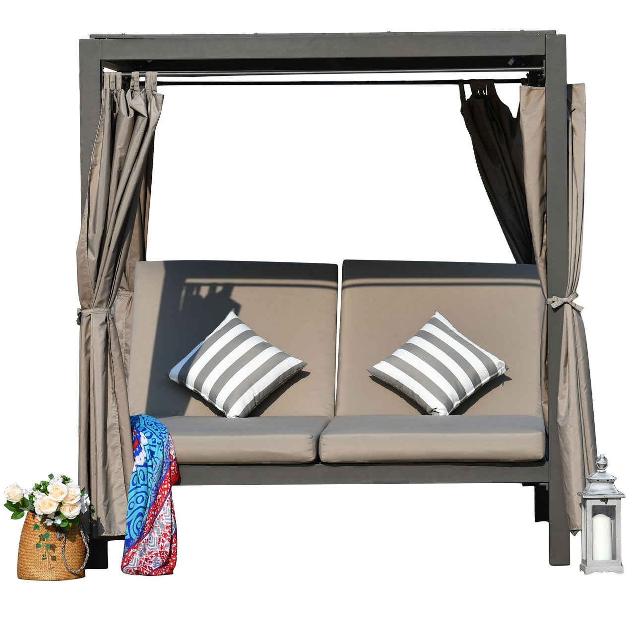 Direct Wicker 2-Person Outdoor Patio Sunbed Daybed (PAL-1129B)