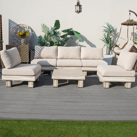 Direkt Wicker Minimalist Armlös Modulsoffa och Kafébord Set