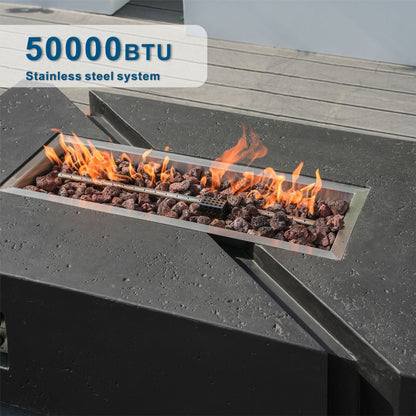 Direct Wicker A Set of Rectangular Cement Firepit Table with Gas Cylinder Cover PAG-24913