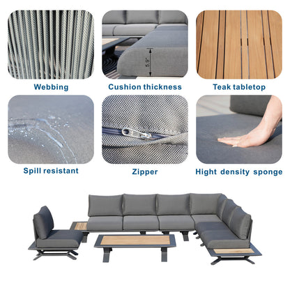 Direct Wicker Högkvalitativa Teak Handtag Aluminium Dew Pipe Sofa Set