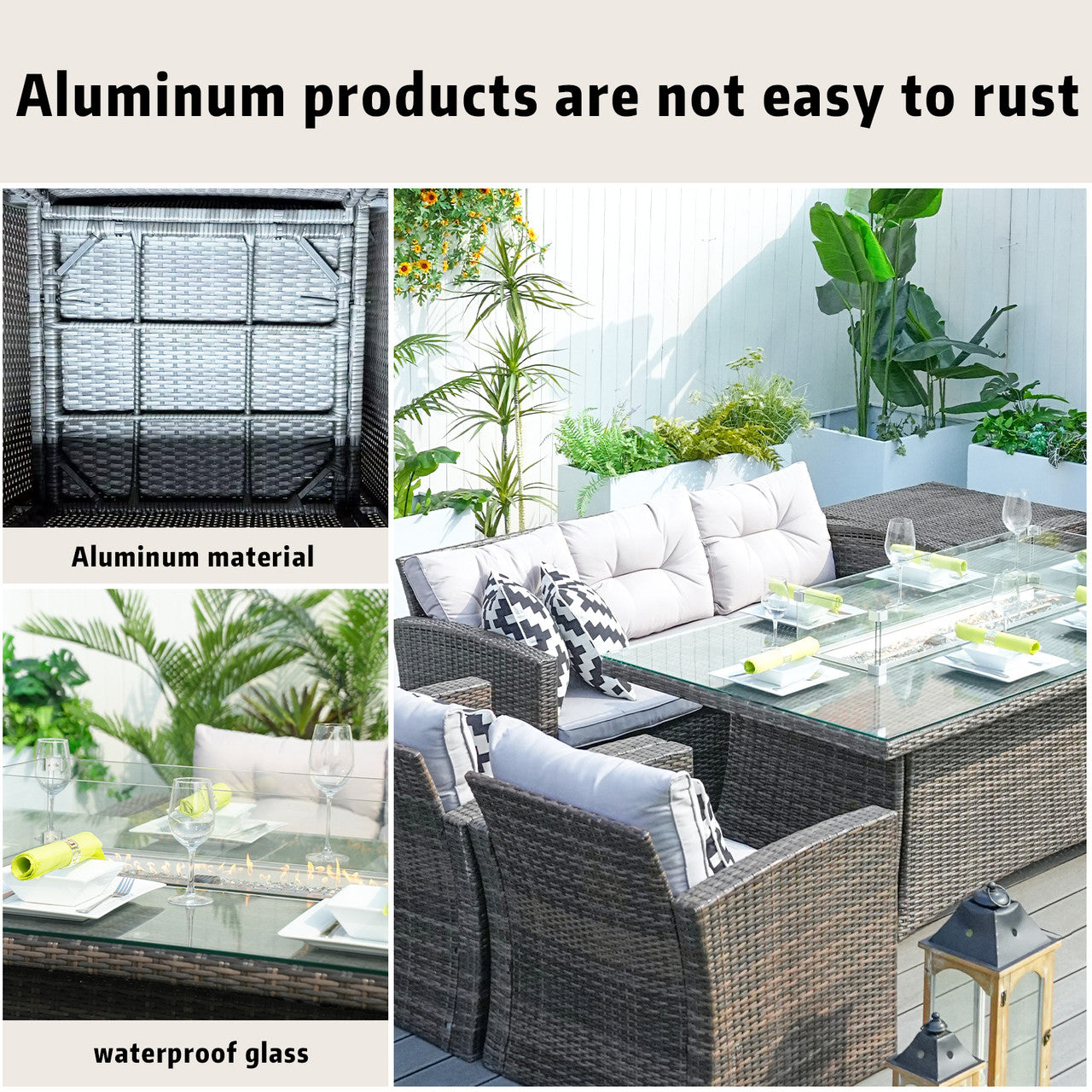 Savannah Sunset 6-Piece Ute Rattan Eldstad Set Med Soffor