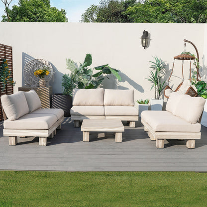 Direkt Wicker Minimalist Armlös Modulsoffa och Kafébord Set
