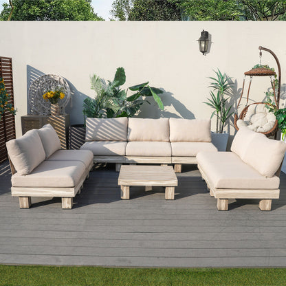 Direkt Wicker Minimalist Armlös Modulsoffa och Kafébord Set