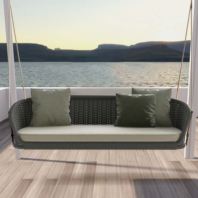 Bred Utomhus Rattan Svängsoffa Hängande Stol Med Kudde