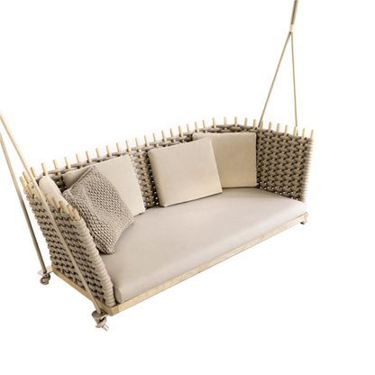 Vävd Rattan Veranda Hängande Soffa Med Glänsande Khaki Kudde