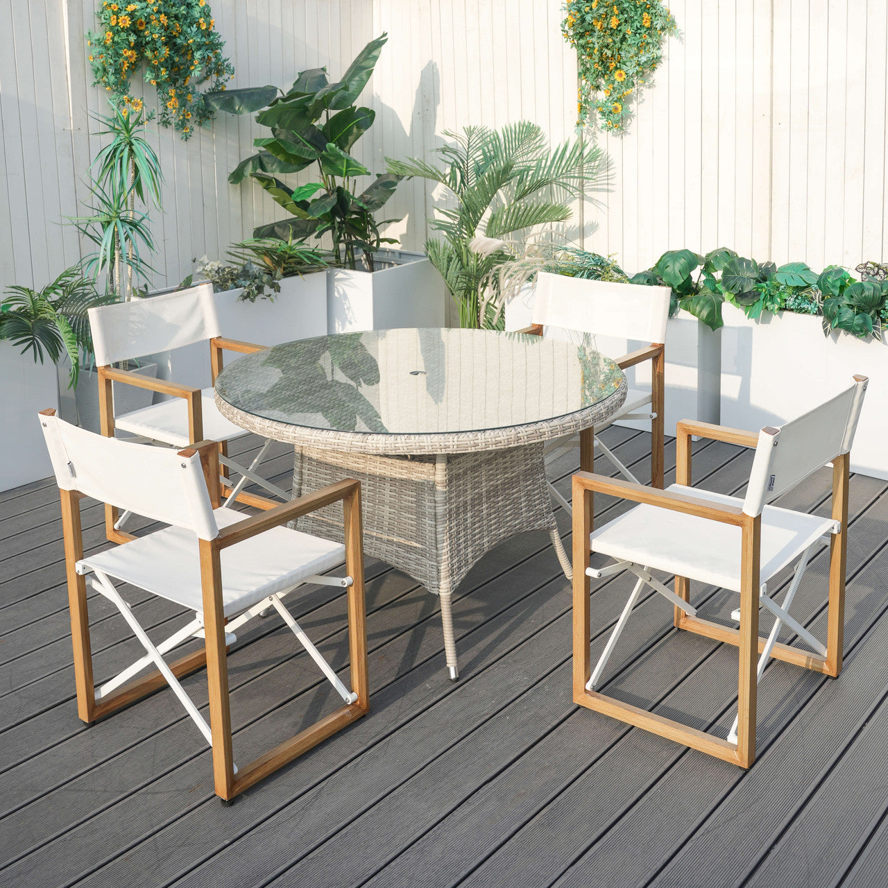4-Sits Utomhus Matgrupp – Rund Matbord med Fällstolar