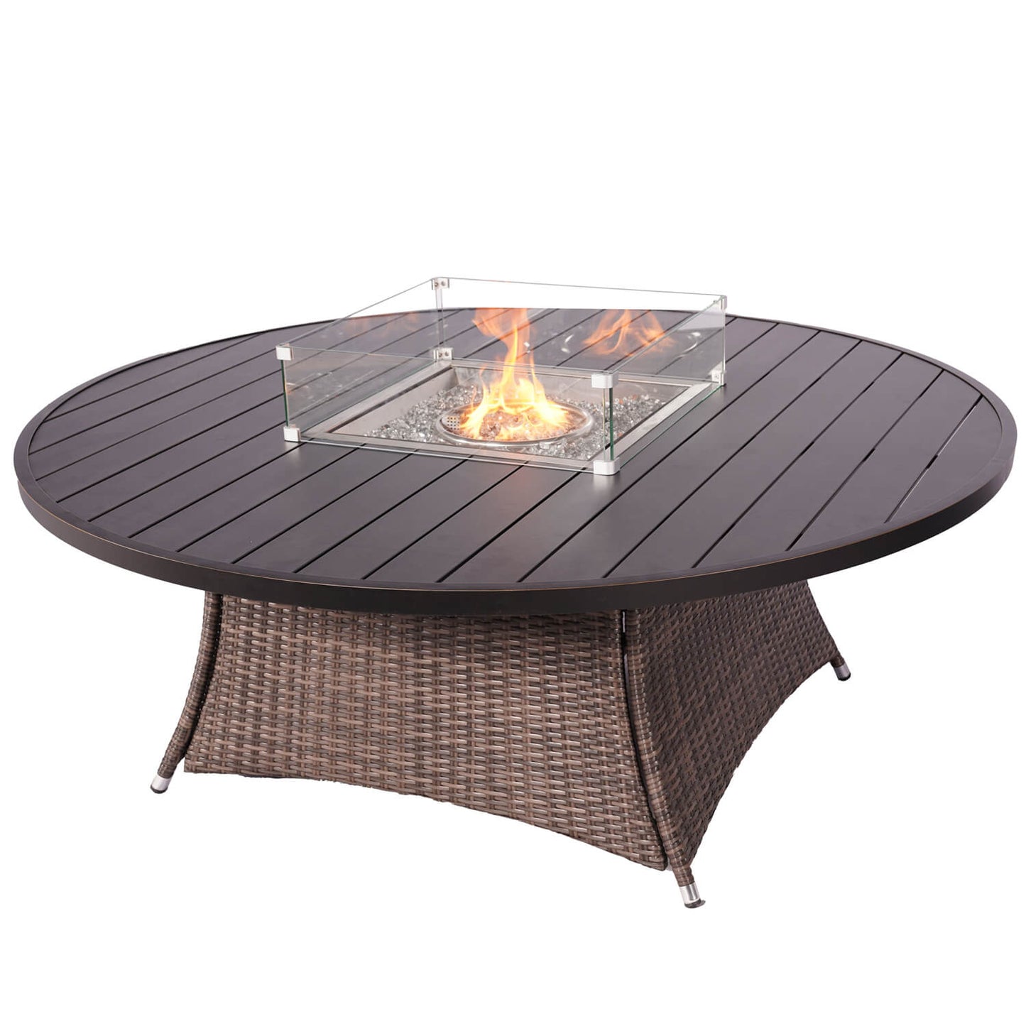 Direct Wicker 8 Seats Round Fire Pit Table with Aluminum Top | Direct Wicker