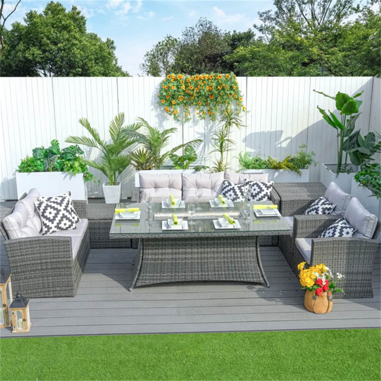 Savannah Sunset 6-Piece Ute Rattan Eldstad Set Med Soffor