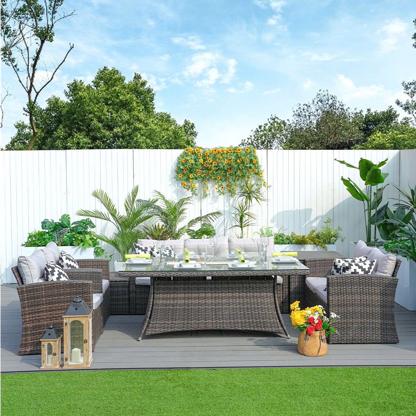 Savannah Sunset 6-Piece Ute Rattan Eldstad Set Med Soffor
