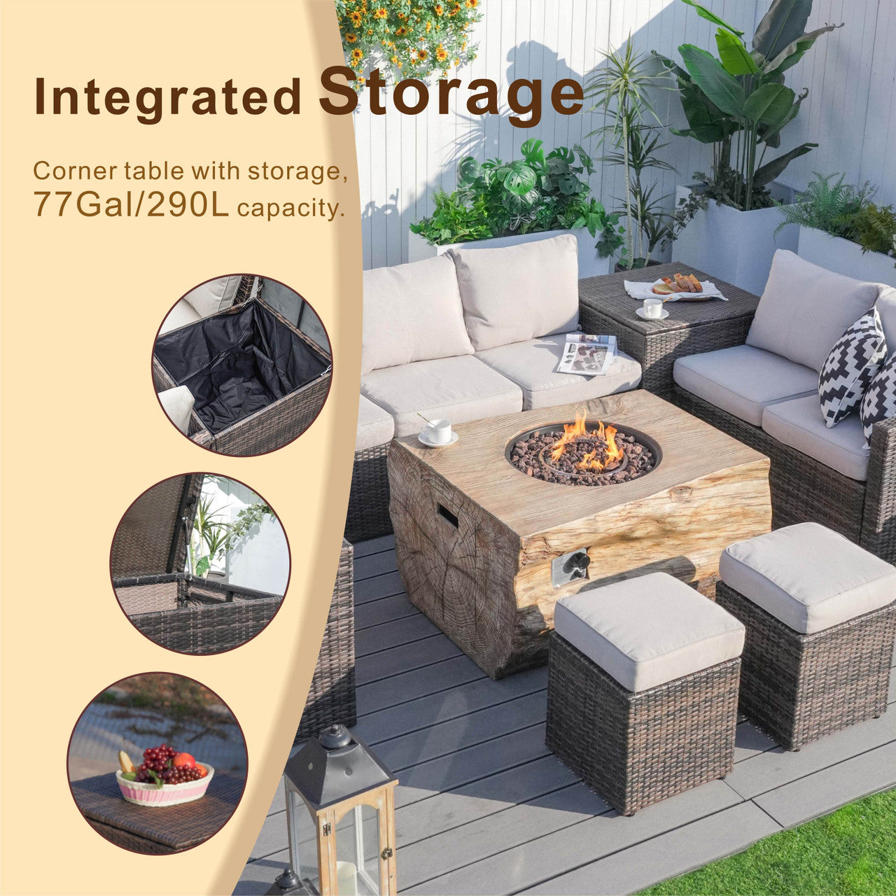 Direct Wicker Elegant Ute Soffgrupp Med Eldstad Bord