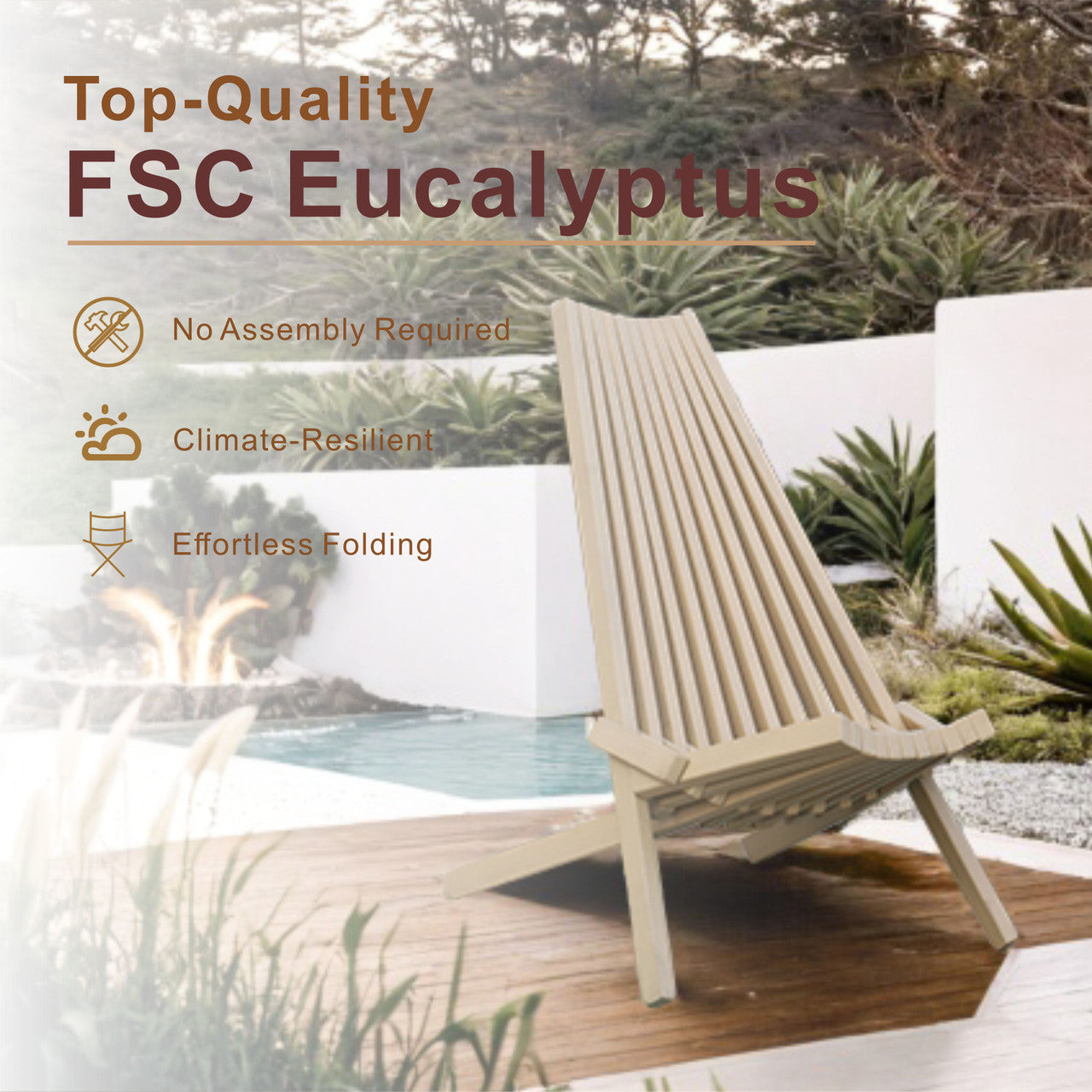 Direct Wicker Acacia folding chair Portable outdoor lounge chair