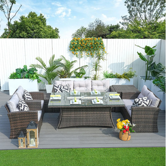 Savannah Sunset 6-Piece Ute Rattan Eldstad Set Med Soffor