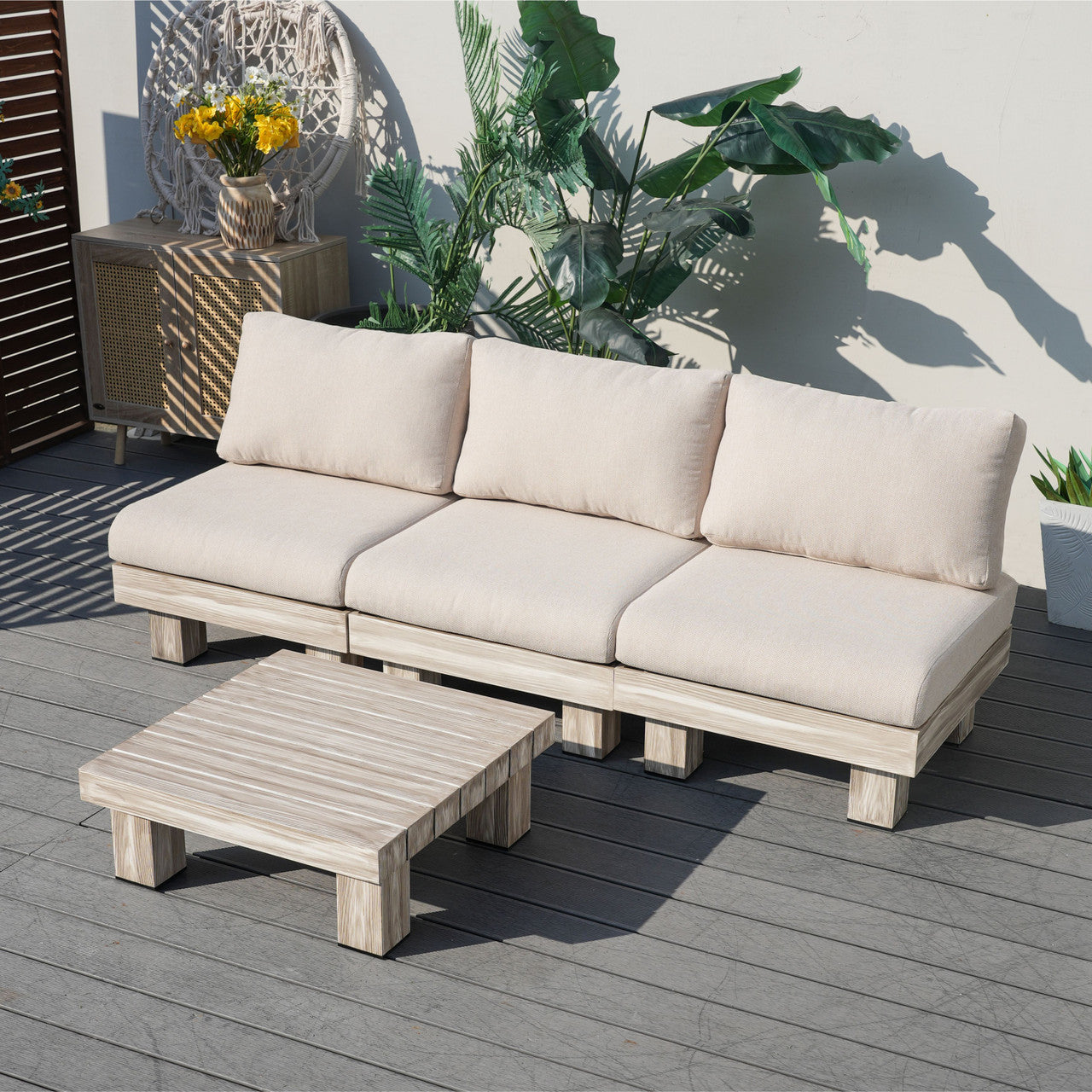 Direct Wicker Tre personer armfri aluminiumsoffgrupp inomhus och utomhus