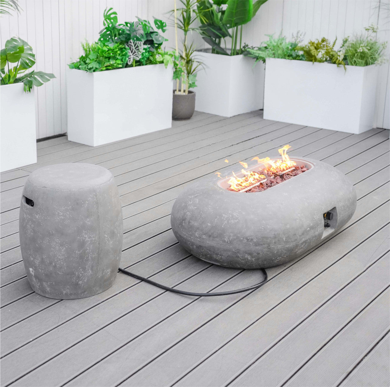 Direct Wicker Grey Oval Cement Firepit Table with Gas Cylinder Cover PAG-24912